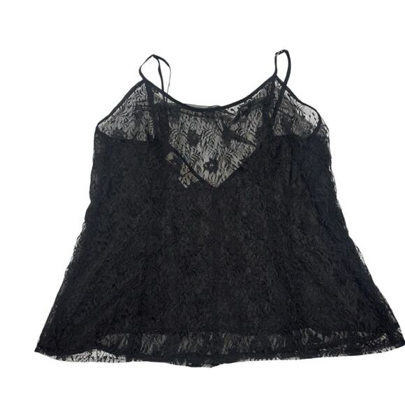 VICTORIAS SECRET Vintage GOLD LABEL SEXY Black Sheer Lace Chemise Top SIZE LARGE - Picture 1 of 7
